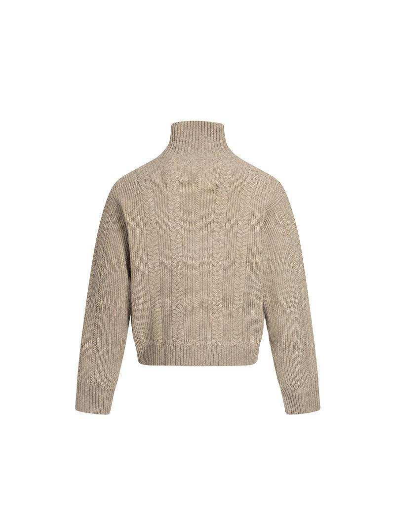 CARDIGAN DC+ IN MAGLIA A TRECCE COLLO ALTO