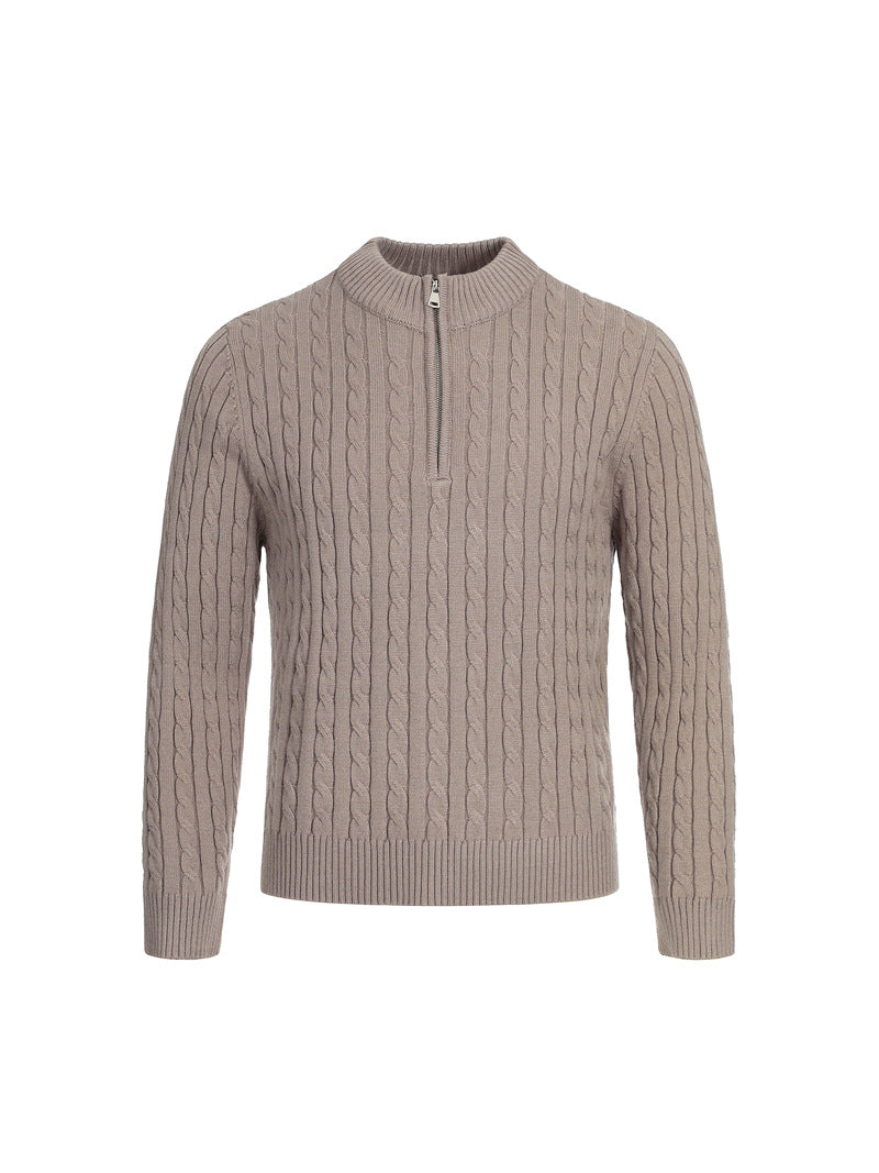 MAGLIONE DC+ A TRECCE CON COLLO ALTO E MEZZA ZIP