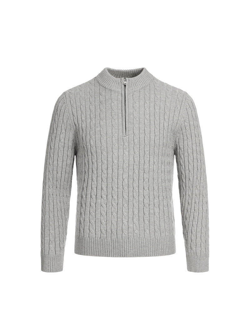 MAGLIONE DC+ A TRECCE CON COLLO ALTO E MEZZA ZIP
