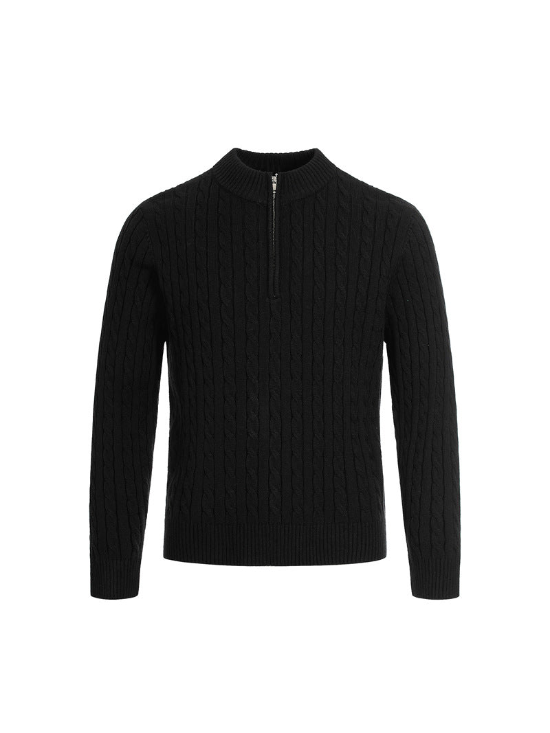 MAGLIONE DC+ A TRECCE CON COLLO ALTO E MEZZA ZIP