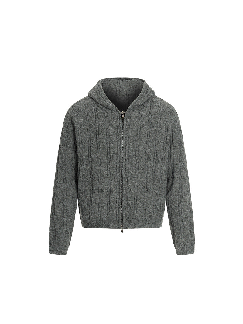 CARDIGAN DC+ IN MAGLIA CON CAPPUCCIO A TRECCE